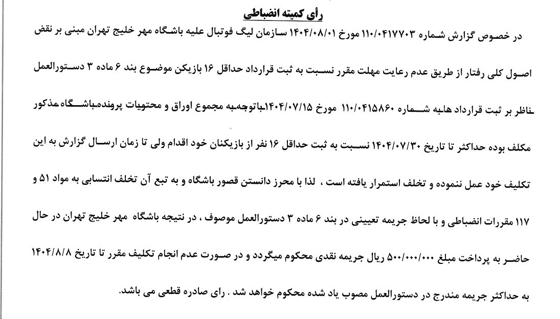 صدور آرای کمیته انضباطی صدور آرای کمیته انضباطی