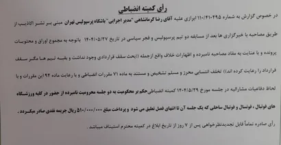 اعلام دو رای انضباطی