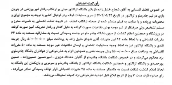 اعلام رای انضباطی
